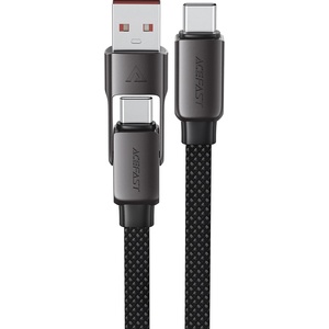 ACEFAST - Кабел за данни (C13-05) - Бързо зареждане, Type-C към USB, Type-C, 60W, 3A, Устойчив на огъване, Къс дизайн, 0.2 м - Черен