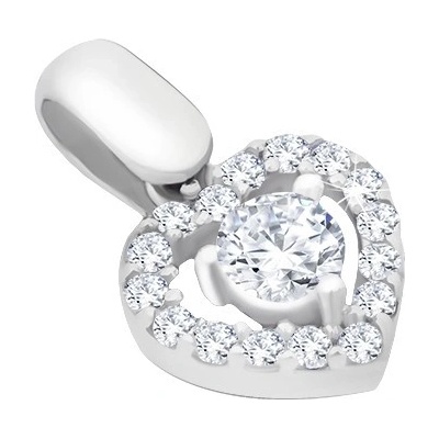 Šperky Eshop Přívěsek v bílém zlatě vykrojené srdíčko s větším zirkonem uprostřed S2GG02.10