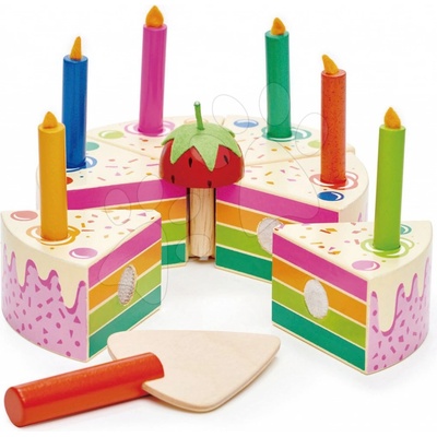 Tender Leaf Toys TL8282 Rainbow Birthday Cake drevená torta s jahodou 6 kúskov so 6 sviečkami