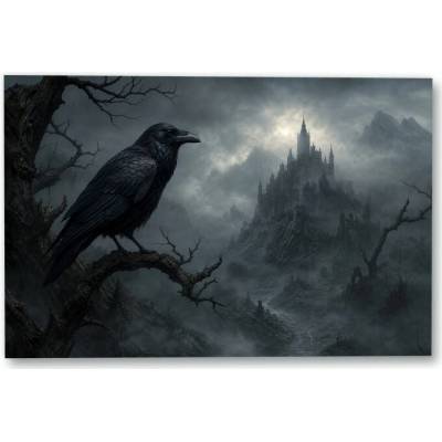 Plakát – Havran před hradem v mlze 135 × 90 cm Bez rámu Ne Bez rámu
