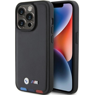 BMW Кейс BMW BMHCP15L22PTDK за iPhone 15 Pro 6.1", черен / черен, Leather Stamp Tricolor (3666339143367)