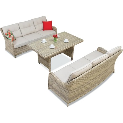 Garden Point Ратанов комплект Toledo Apetito с голяма маса за 6 човека в бежово Garden Point (GAP144-2SO3S)