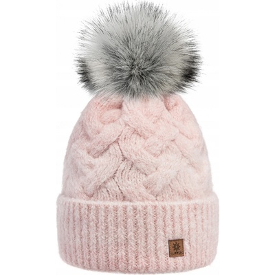 Fashionweek Moderni Vlněná zimní čepice s bambulí flísová podšívka Woolk Peggy Růžovy