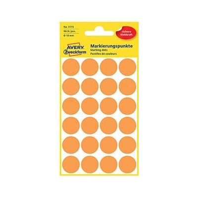 Avery Zweckform etikety 18mm, neon oranžová, 24 etikiet, značkovací, balené po 4 ks, 3173, pre ručný popis
