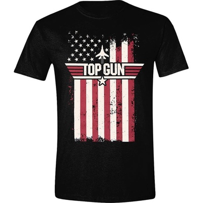 CurePink: pánské tričko Top Gun: Distressed Flag černé