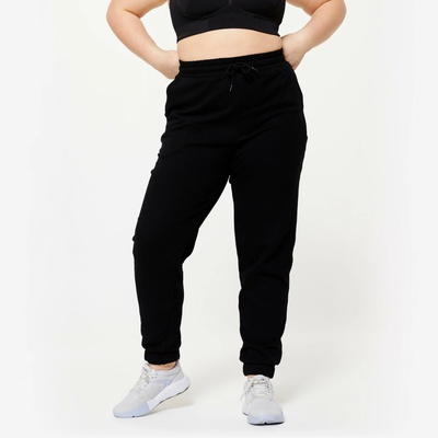 DOMYOS Dámske fitness tepláky 500 Essentials rovné čierne