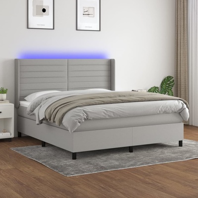 vidaXL Боксспринг легло с матрак и LED, светлосиво, 180x200 см, плат (3138413)