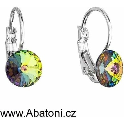 Swarovski Elements Rivoli vlepený krystal Dětské Ocelové náušnice visací zelené kulaté 51031.3 Vitrail Medium zeleno-růžová duhová