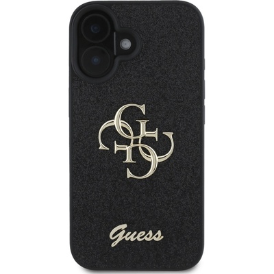 GUESS Калъф Guess - PU Fixed Glitter 4G Metal Logo, iPhone 16, черен (3666339328443)