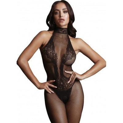 Le Désir Halter Neck and Lace Bodystocking, černé průsvitné erotické body s otevřeným rozkrokem