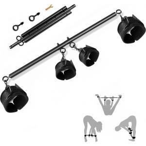 SuperLove Metal Spreader Bar with Zip Hand & Ankle Cuffs Black