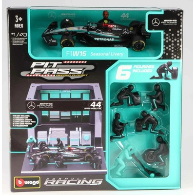 Bburago Set Mercedes F1 Lewis Hamilton 44 Diorama Pit Stop 1:43