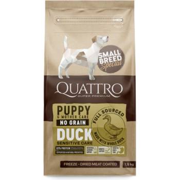 Quatro Small Breed - Пълноценна храна за кученца от малки породи до 2 месеца, бременни и кърмещи женски кучета с месо от патица, 1.5 кг