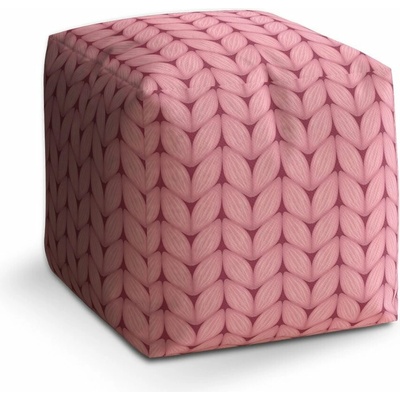 Sablio Taburet Cube Růžové pletení z vlny: 40x40x40 cm