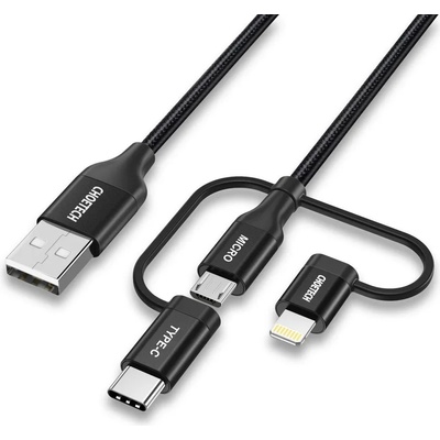 Choetech Кабел Choetech IP0030-BK, 3в1, MFI, USB към USB-C, Micro USB, Lightning, 1.2m, черен (IP0030-BK)