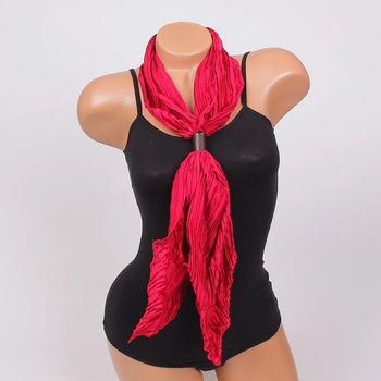 Image 1 of Плисиран червен шал с кожен акцент