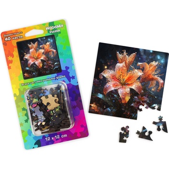 WoodMix Puzzles Дървен пъзел WoodMix, Цветя, 40 части - Цветя в дъжда (WM-P40-0005)
