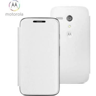 Motorola Flip Case - оригинален калъф, тип портфейл за Motorola Moto G (бял)