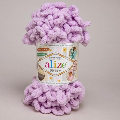 Příze s oky Alize PUFFY pro ruční pletení bez jehlic 27 světle fialová, efektní, 100g/9,2m