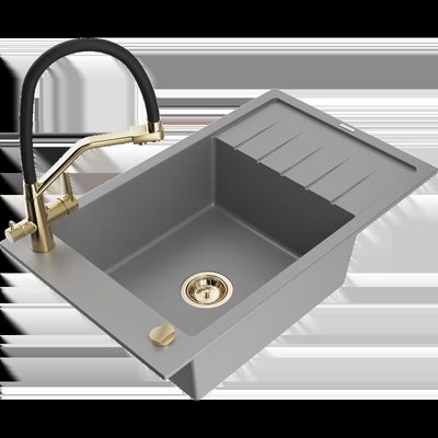 Elias мивка от гранит с 1 камера с отцедник и кухненски смесител Duo, сива - 6511-71-671701-57-G (6511-71-671701-57-G)