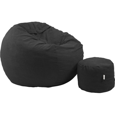 PUFRELAX Комплект, Барбарон с табуретка за крака 900л. , King Size XL - Black Velvet, Перящ се калъф, Трансформира се в легло, Пълнеж с микс от мемори пяна и дунапрен, Гама Plush honey (PUF-M-KOXL-PT-ERBL)