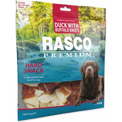 Rasco Pochúťka Premium byvolia koža s kačacím uzly 5cm 500 g