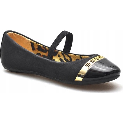 Dětské balerínky TL71K se zlatým proužkem a ozdobou s panterkou černé