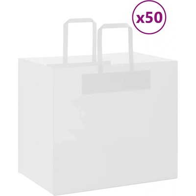 vidaXL Хартиени торбички 50 бр с дръжки бели 32x22x28 см (4101834)