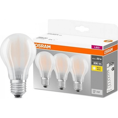 Osram žárovka LED BCLA60 E27 6,5W/827 3balení FILAMENT GLFR matná BASECLA60