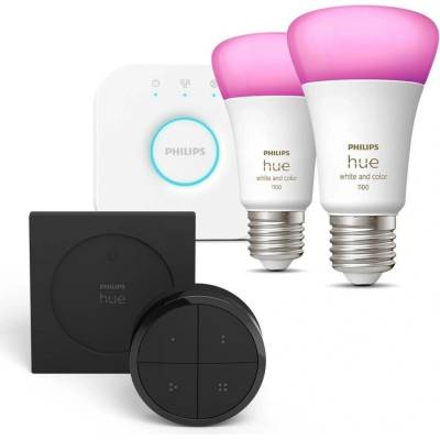Philips LED žiarovka Hue White and Color Ambiance 9W 1100 E27 malý promo štartér kit + Hue Tap Dial Switc