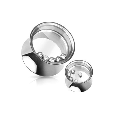 Piercingate tunel do ucha s pohyblivými kamínky PTP00224 čirá