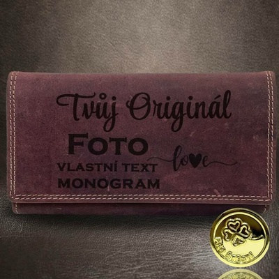 Ta se povedla. Úžasná kůže peněženky a vlastní monogram text nebo fotka