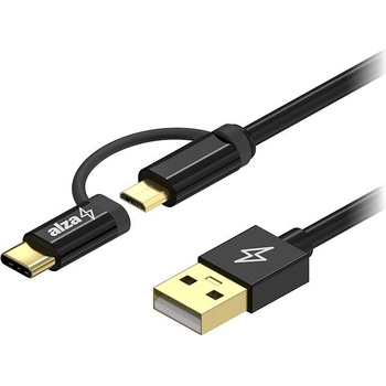 AlzaPower APW-CBM20A10B AluCore 2 in 1 Micro USB + USB-C 1m, černý