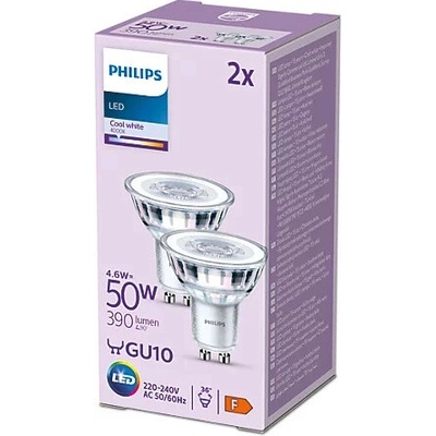 Philips 2x LED žárovka GU10 s reflektorem 4,6W = 50W 390 lm 4000K denní bílá