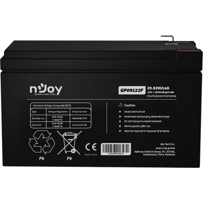 nJoy Акумулаторна батерия nJoy GP09122F (BTVACIUOCTO2FCW01B), 12V, VRLA, F2 конектори (BTVACIUOCTO2FCW01B)