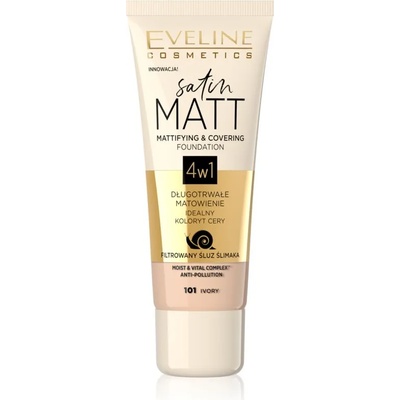 Eveline Cosmetics Satin Matt матиращ фон дьо тен с екстракт от охлюв цвят 101 Ivory 30ml