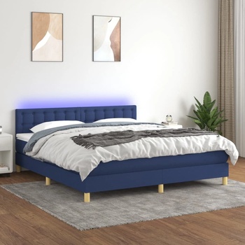vidaXL Боксспринг легло с матрак и LED, синьо, 180x200 см, плат (3134059)