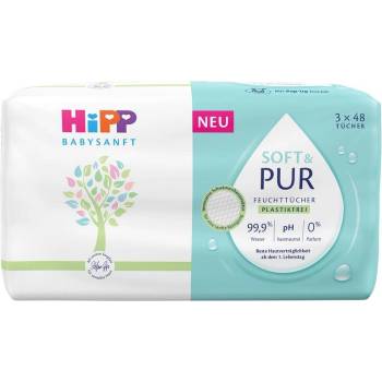 HiPP Babysanft vlhčené ubrousky Soft & Pur s víčkem 3 x 48 ks