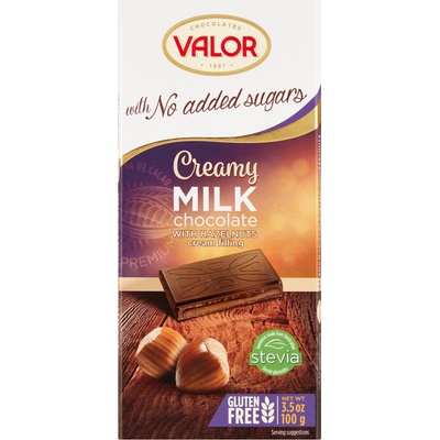 Valor Mliečna čokoláda mliečna plnená krémom 35%, bez pridania cukru 100 g
