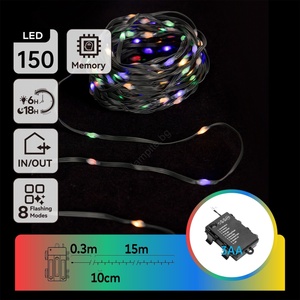 Aigostar -LED външна коледна верига 150xLED/8 режима 3xAA 15, 3m IP44 многоцветна (AI1366)
