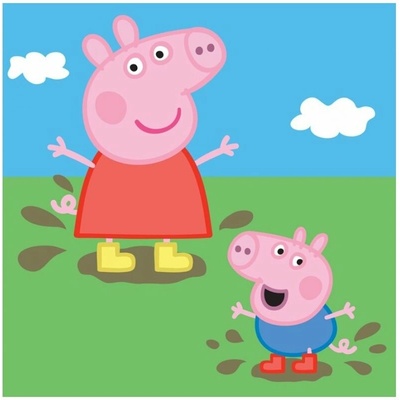 Carbotex detský magický uterák Prasiatka Peppa a Tomík s bublifukom 30 x 30 cm