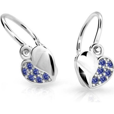 Danfil dětské náušničky srdíčka C2160 z bílého zlata s kamínky Sapphire blue zapínání balónek