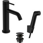 Hansgrohe Tecturis S - Смесител за умивалник с изпускателен клапан Push-Open и душ за биде, EcoSmart, матово черно 73211670 (73211670)