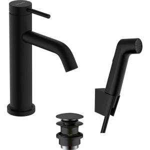 Hansgrohe Tecturis S - Смесител за умивалник с изпускателен клапан Push-Open и душ за биде, EcoSmart, матово черно 73211670 (73211670)