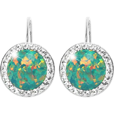 JSB bijoux s.r.o. Stříbrné náušnice klapky s kulatým opálem a krystaly Swarovski Mix Green velké (Stříbro 925/1000)