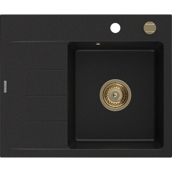 Mexen Ben гранитна мивка с 1 отделение и десен отцедник, 600 x 500 мм, черна, (6523605000-77-G)