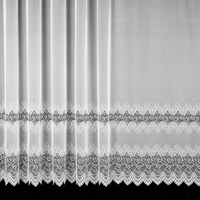 Brilltex Žakárová záclona 727, ornamenty v pruzích, s bordurou, bílá, výška 175cm (v metráži)