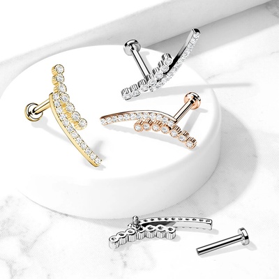 Šperky eshop piercing do brady rtu a ucha z oceli krystal v kulaté objímce zasouvací zapínání PC07.39 měděná