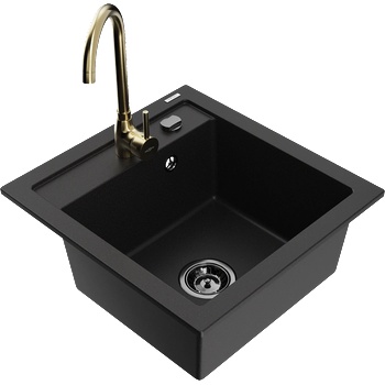 Mexen Vito гранитна мивка с 1 отделение с кухненски смесител Telma, черен - 6503-77-670200-50-B (6503-77-670200-50-B)