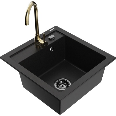 Mexen Vito гранитна мивка с 1 отделение с кухненски смесител Telma, черен - 6503-77-670200-50-B (6503-77-670200-50-B)